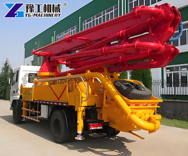 High-reach concrete boom pump truck