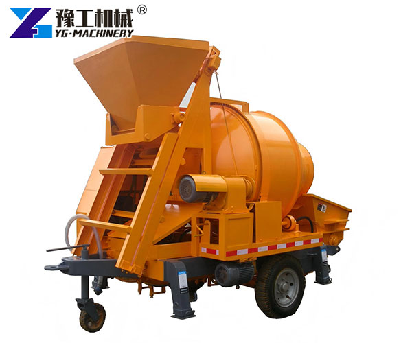 Mobile concrete mixer with pump on site