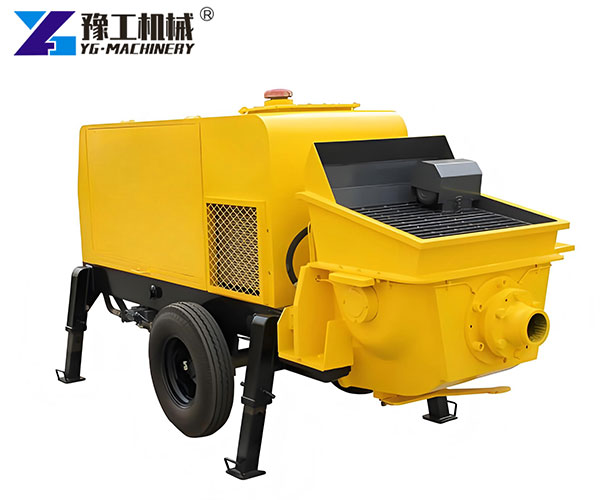 stationary concrete pump on construction site