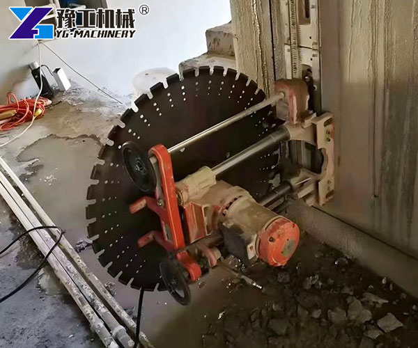 Concrete wall cutting machine on site