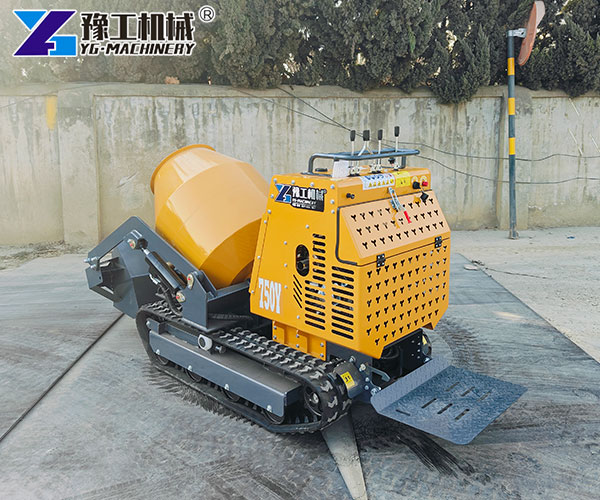 Tracked concrete mixer on uneven ground