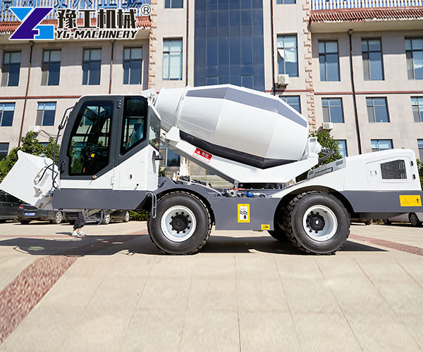 self-loading concrete mixer truck working